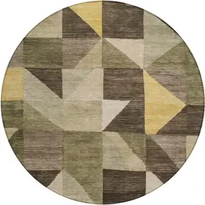 Photo of 8' Fern Green And Gold Round Geometric Washable Indoor Outdoor Area Rug