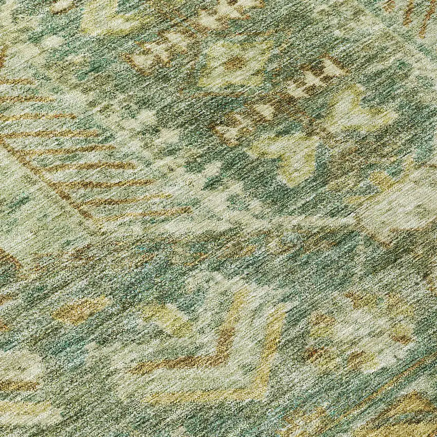 8' Fern Green And Gold Round Medallion Washable Indoor Outdoor Area Rug Photo 8