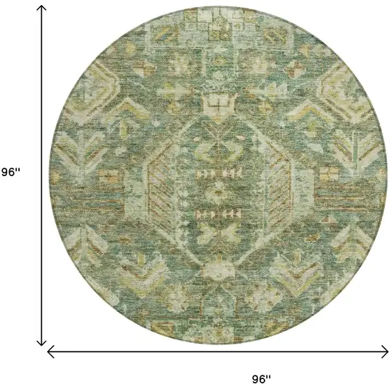 8' Fern Green And Gold Round Medallion Washable Indoor Outdoor Area Rug Photo 9