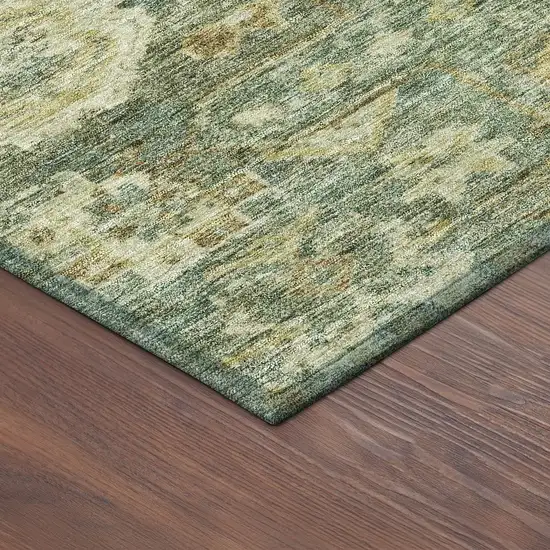 8' Fern Green And Gold Round Medallion Washable Indoor Outdoor Area Rug Photo 7