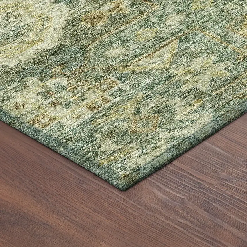 8' Fern Green And Gold Round Medallion Washable Indoor Outdoor Area Rug Photo 7