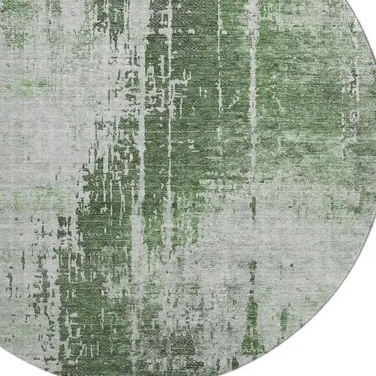 8' Fern Green And Gray Abstract Washable Round Rug With UV Protection Photo 3