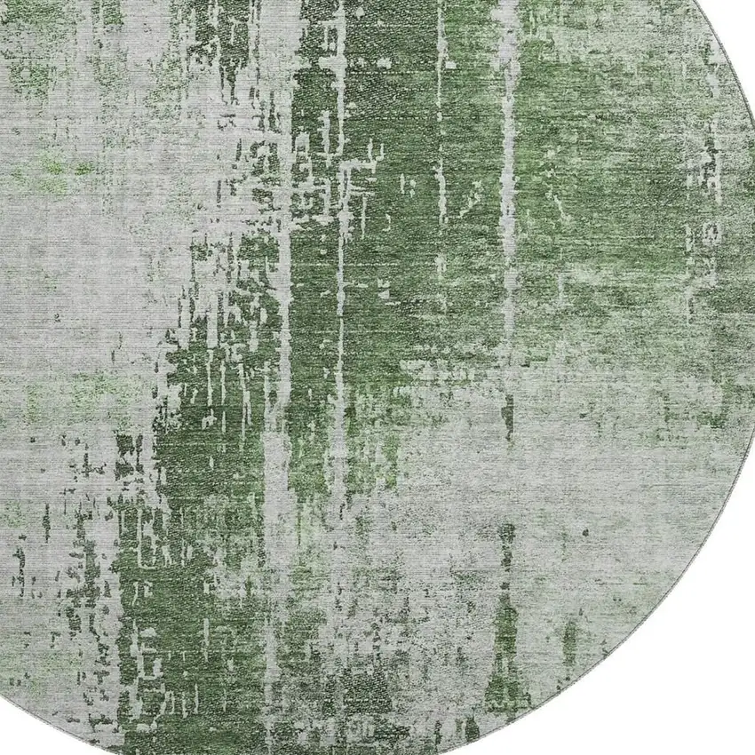 8' Fern Green And Gray Abstract Washable Round Rug With UV Protection Photo 3
