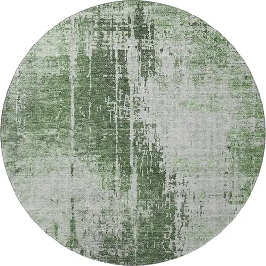 8' Fern Green And Gray Abstract Washable Round Rug With UV Protection Photo 4