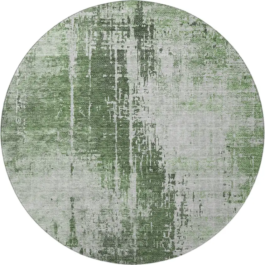 8' Fern Green And Gray Abstract Washable Round Rug With UV Protection Photo 4