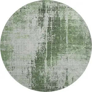 Photo of 8' Fern Green And Gray Abstract Washable Round Rug With UV Protection