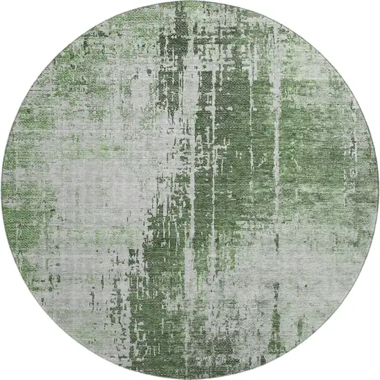 8' Fern Green And Gray Abstract Washable Round Rug With UV Protection Photo 1