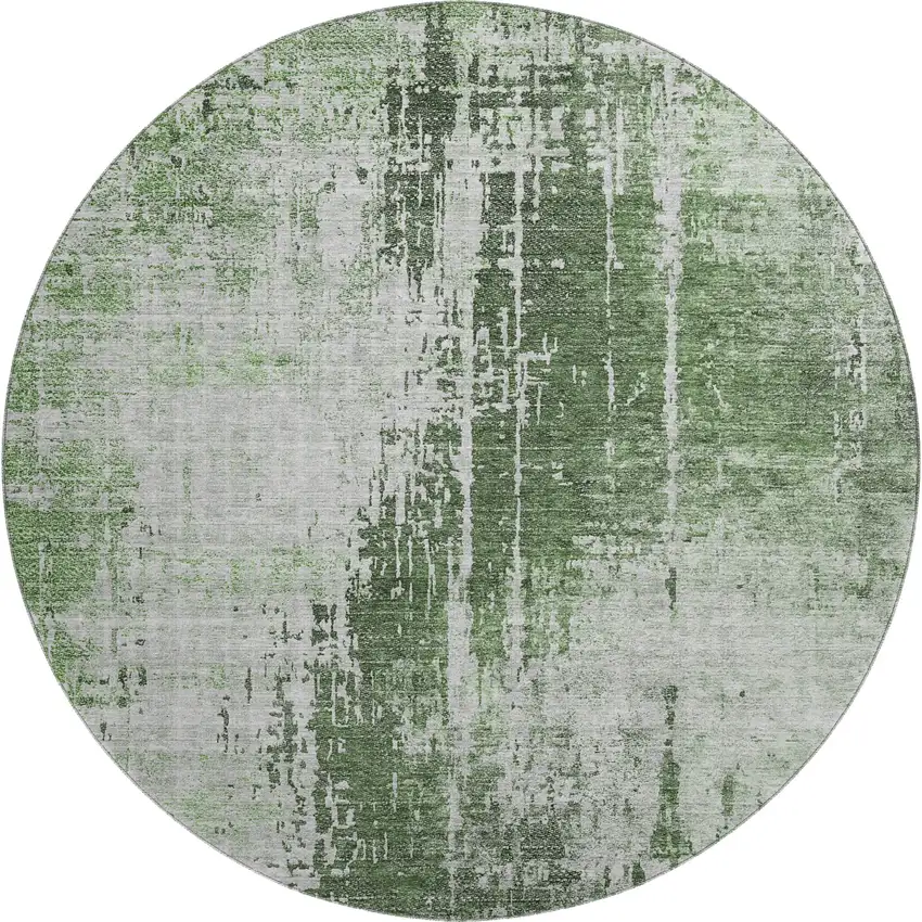 8' Fern Green And Gray Abstract Washable Round Rug With UV Protection Photo 1
