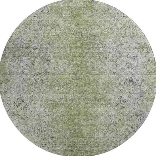 8' Fern Green And Gray Abstract Washable Round Rug With UV Protection Photo 4