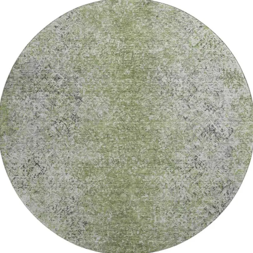 8' Fern Green And Gray Abstract Washable Round Rug With UV Protection Photo 4