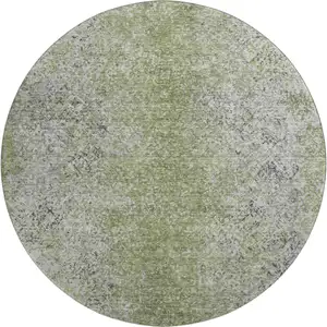 Photo of 8' Fern Green And Gray Abstract Washable Round Rug With UV Protection