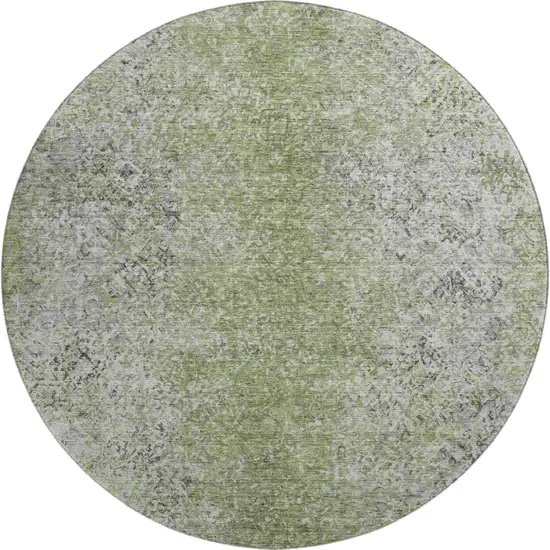 8' Fern Green And Gray Abstract Washable Round Rug With UV Protection Photo 1