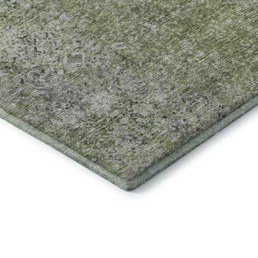 8' Fern Green And Gray Abstract Washable Round Rug With UV Protection Photo 7