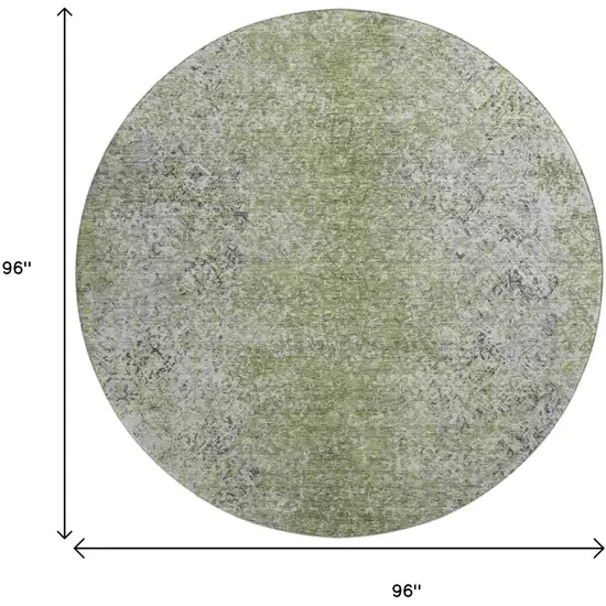 8' Fern Green And Gray Abstract Washable Round Rug With UV Protection Photo 3