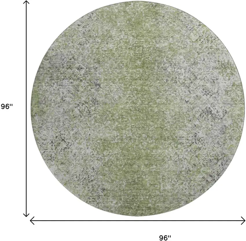 8' Fern Green And Gray Abstract Washable Round Rug With UV Protection Photo 3