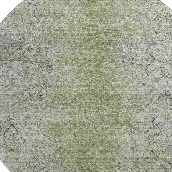 8' Fern Green And Gray Abstract Washable Round Rug With UV Protection Photo 3