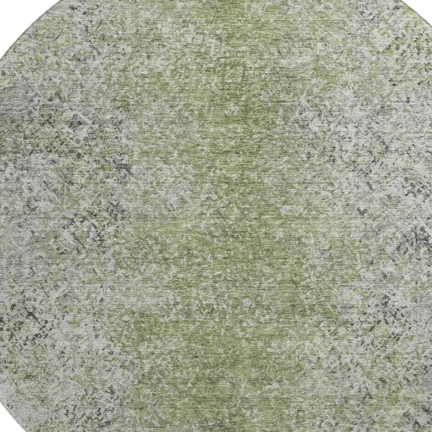 8' Fern Green And Gray Abstract Washable Round Rug With UV Protection Photo 3