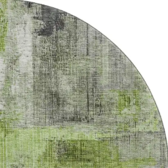 8' Fern Green And Gray Abstract Washable Round Rug With UV Protection Photo 3