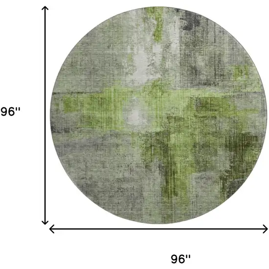 8' Fern Green And Gray Abstract Washable Round Rug With UV Protection Photo 9