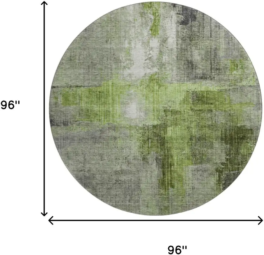 8' Fern Green And Gray Abstract Washable Round Rug With UV Protection Photo 9