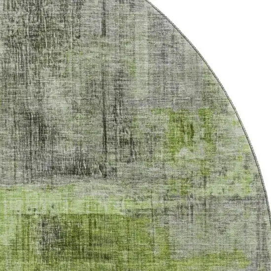 8' Fern Green And Gray Abstract Washable Round Rug With UV Protection Photo 2