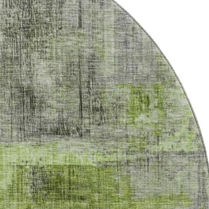8' Fern Green And Gray Abstract Washable Round Rug With UV Protection Photo 2
