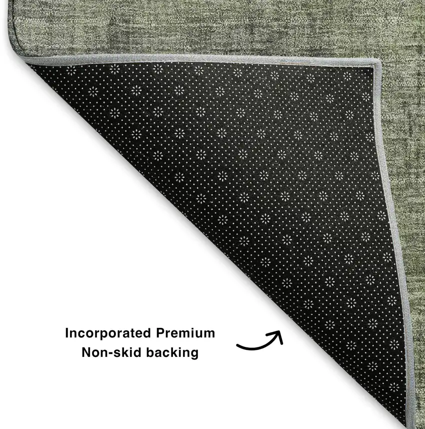 8' Fern Green And Gray Abstract Washable Round Rug With UV Protection Photo 5