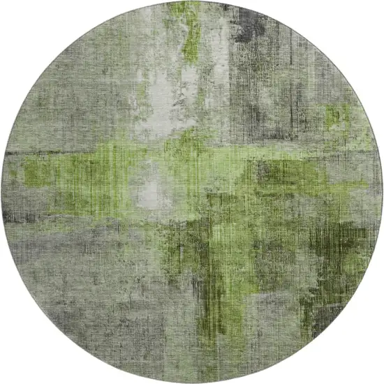 8' Fern Green And Gray Abstract Washable Round Rug With UV Protection Photo 1