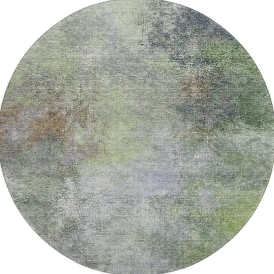 8' Fern Green And Gray Abstract Washable Round Rug With UV Protection Photo 4