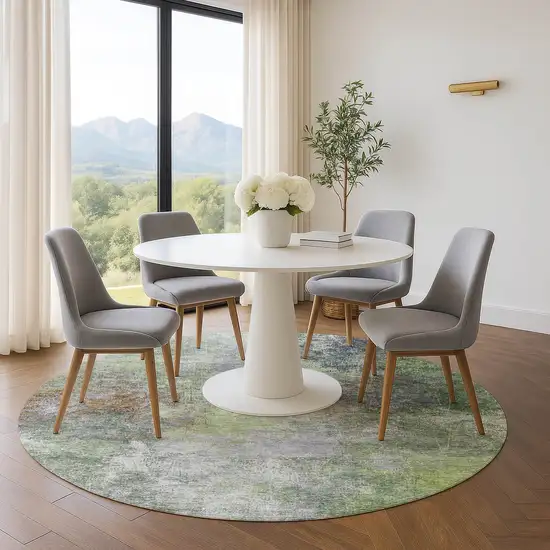 8' Fern Green And Gray Abstract Washable Round Rug With UV Protection Photo 5