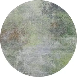 Photo of 8' Fern Green And Gray Abstract Washable Round Rug With UV Protection
