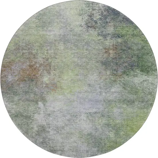 8' Fern Green And Gray Abstract Washable Round Rug With UV Protection Photo 1
