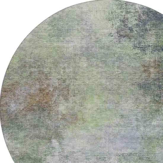 8' Fern Green And Gray Abstract Washable Round Rug With UV Protection Photo 3