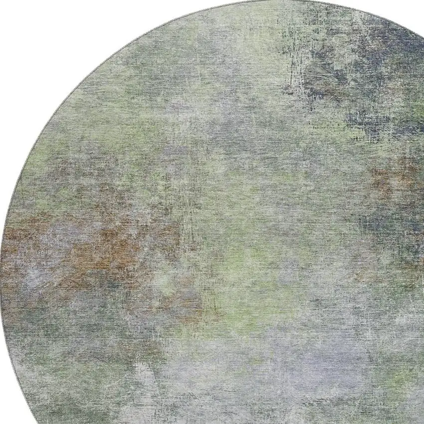 8' Fern Green And Gray Abstract Washable Round Rug With UV Protection Photo 3