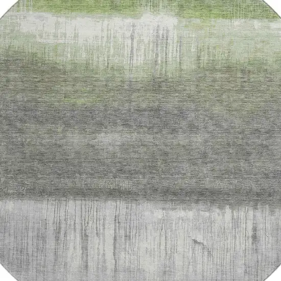 8' Fern Green And Gray Abstract Washable Round Rug With UV Protection Photo 3