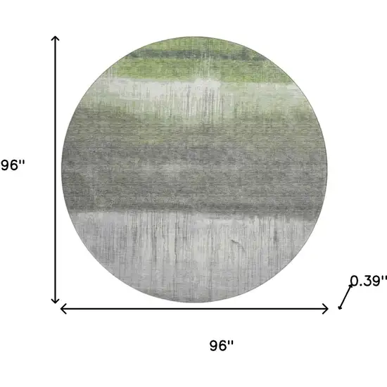 8' Fern Green And Gray Abstract Washable Round Rug With UV Protection Photo 8