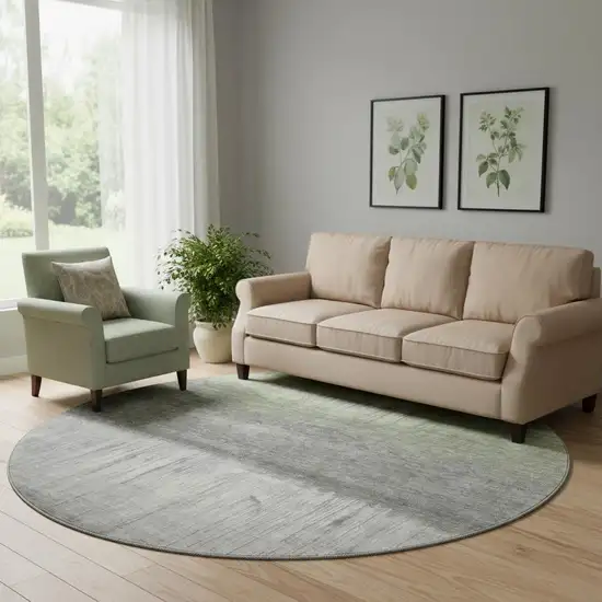 8' Fern Green And Gray Abstract Washable Round Rug With UV Protection Photo 2