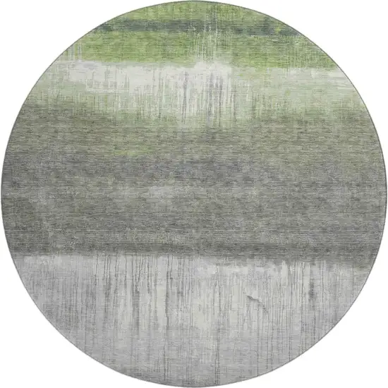 8' Fern Green And Gray Abstract Washable Round Rug With UV Protection Photo 1