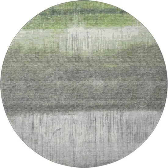 8' Fern Green And Gray Abstract Washable Round Rug With UV Protection Photo 4