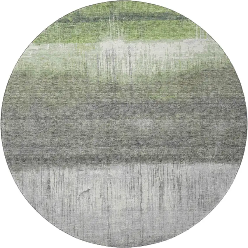 8' Fern Green And Gray Abstract Washable Round Rug With UV Protection Photo 4