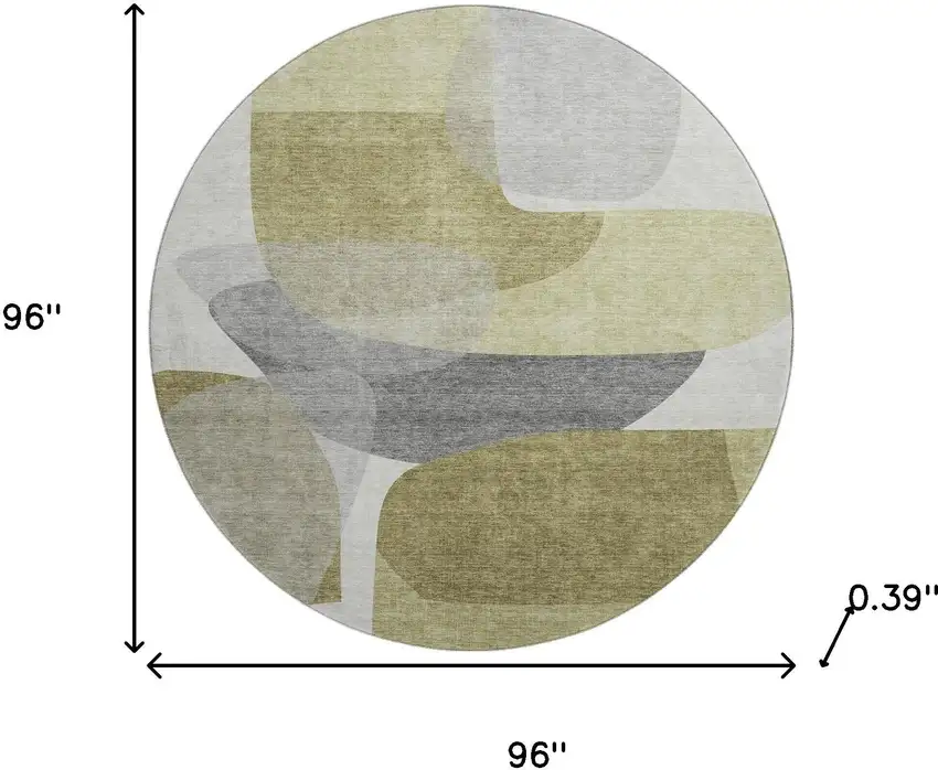 8' Fern Green And Gray Abstract Washable Round Rug With UV Protection Photo 8