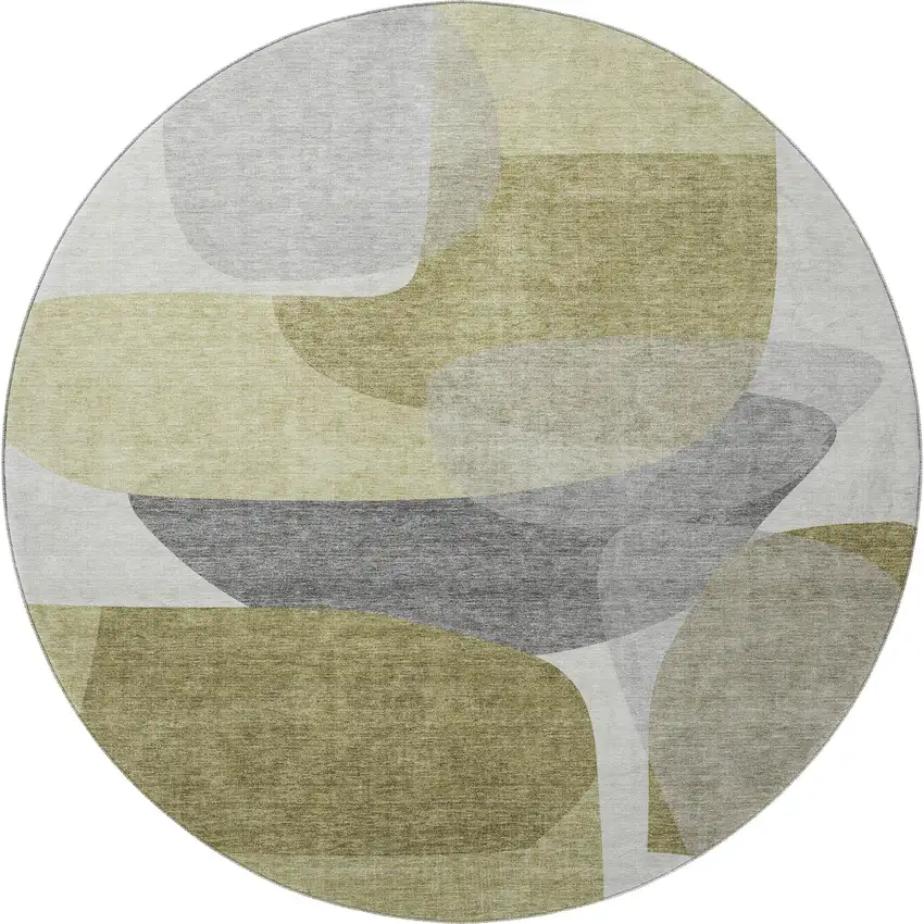 8' Fern Green And Gray Abstract Washable Round Rug With UV Protection Photo 4