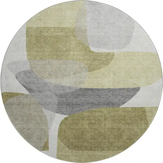 8' Fern Green And Gray Abstract Washable Round Rug With UV Protection Photo 1
