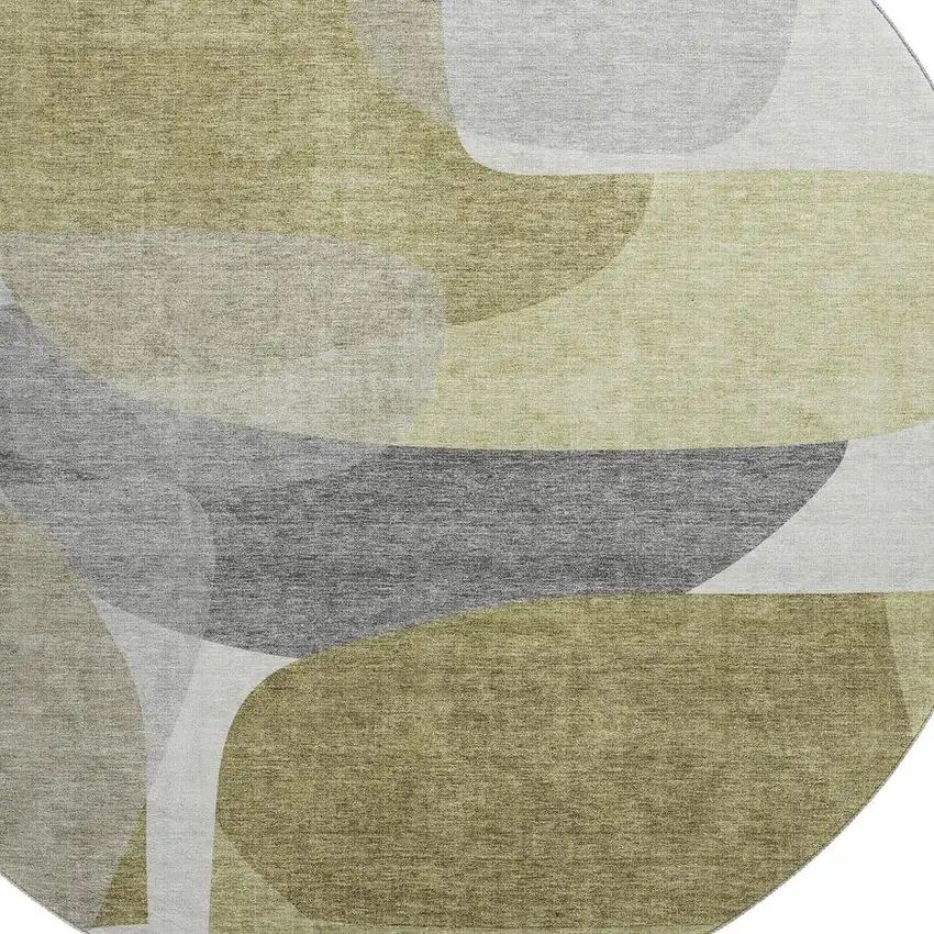 8' Fern Green And Gray Abstract Washable Round Rug With UV Protection Photo 3