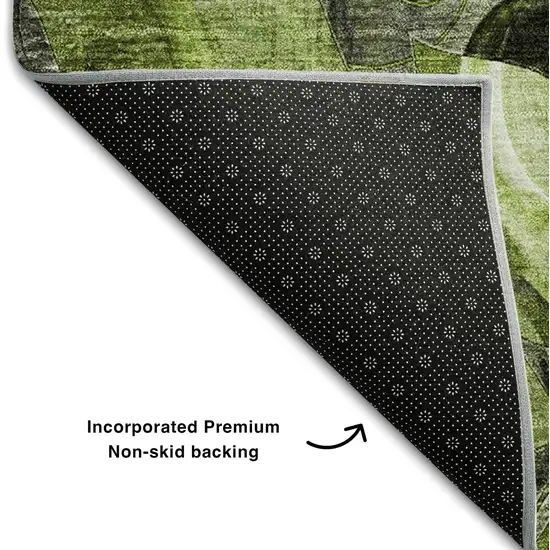8' Fern Green And Gray Floral Washable Round Rug With UV Protection Photo 6