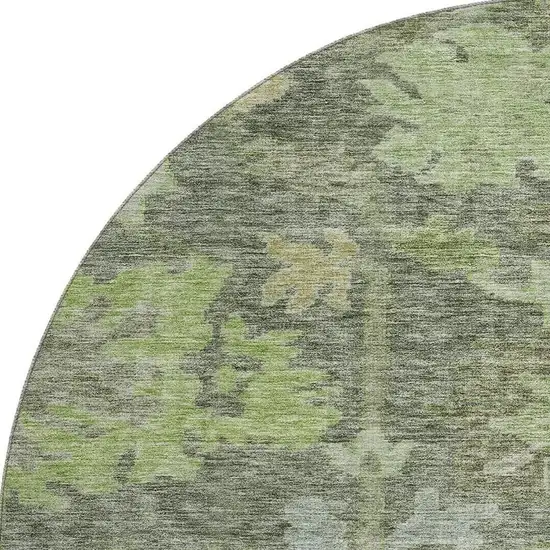 8' Fern Green And Gray Floral Washable Round Rug With UV Protection Photo 2