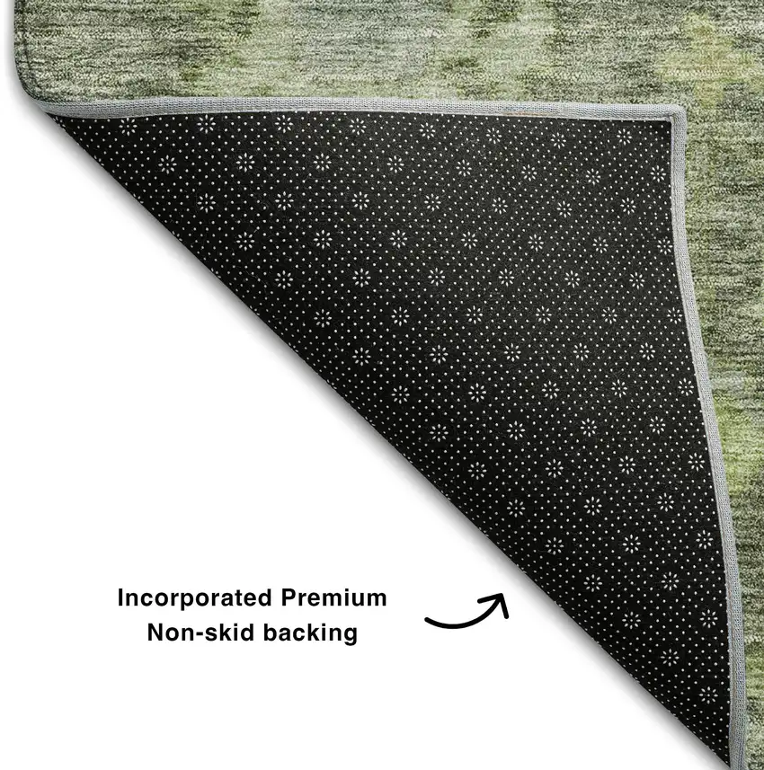 8' Fern Green And Gray Floral Washable Round Rug With UV Protection Photo 5