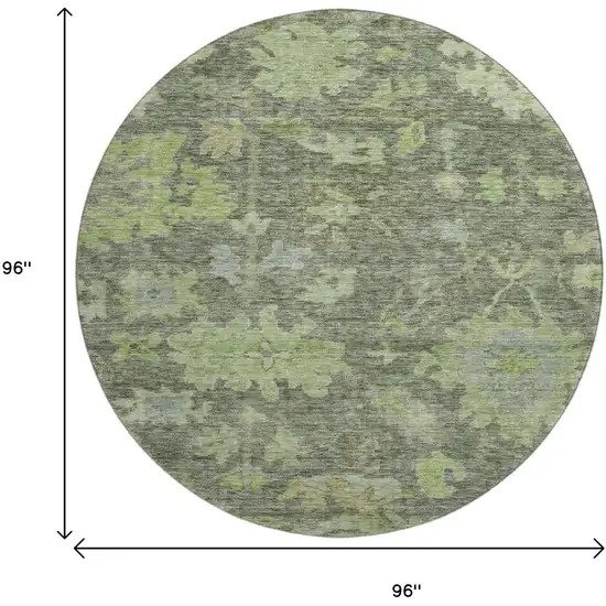 8' Fern Green And Gray Floral Washable Round Rug With UV Protection Photo 9