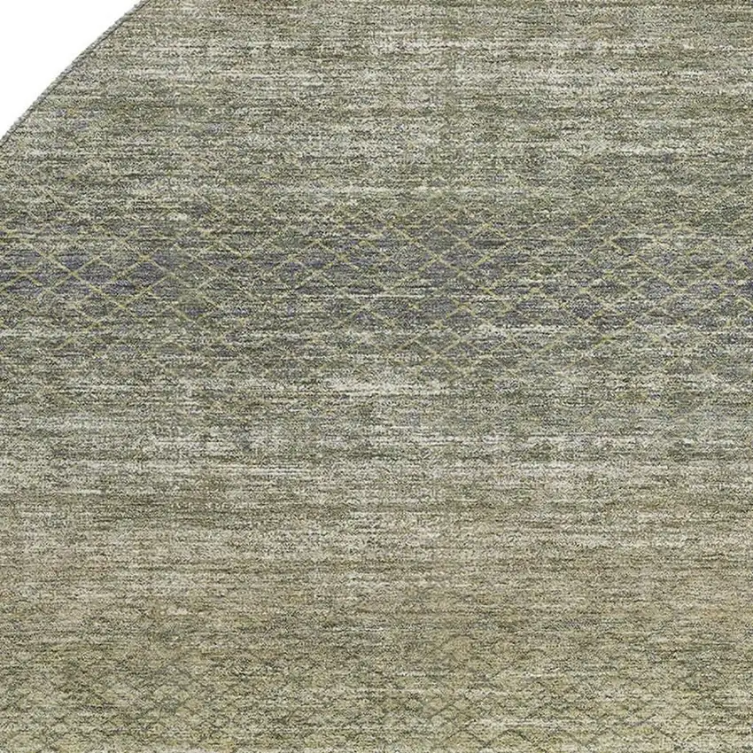 8' Fern Green And Gray Geometric Washable Round Rug With UV Protection Photo 3