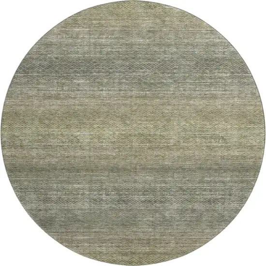 8' Fern Green And Gray Geometric Washable Round Rug With UV Protection Photo 1